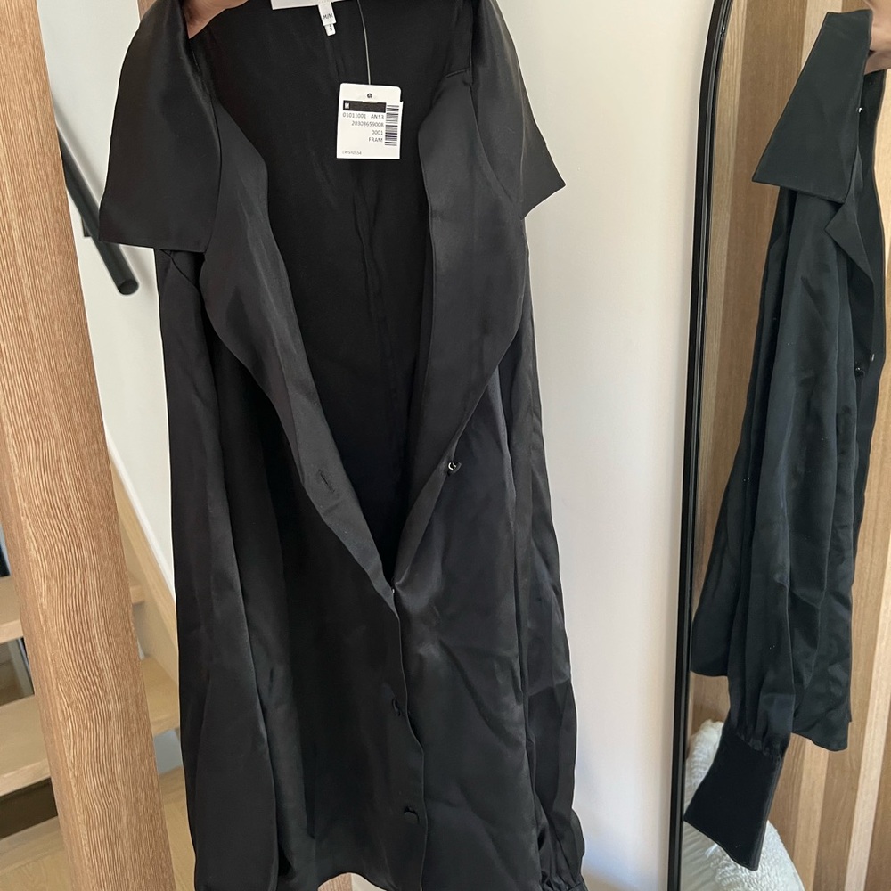Frame Black Satin Button Down Blouse - Picture 6 of 9